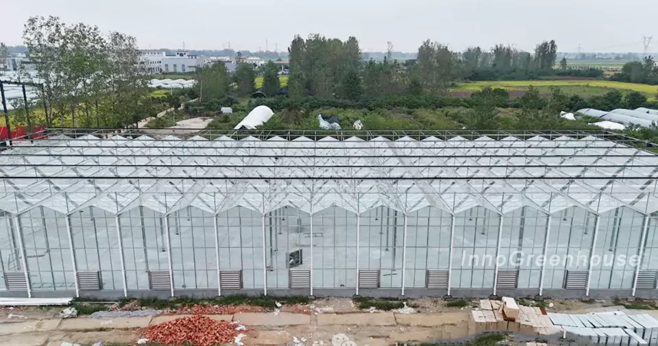 Front view of the connected glass greenhouse