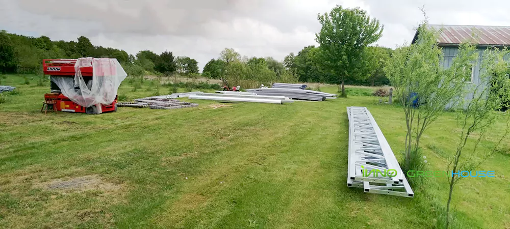 Some of the greenhouse frames arrived on-site
