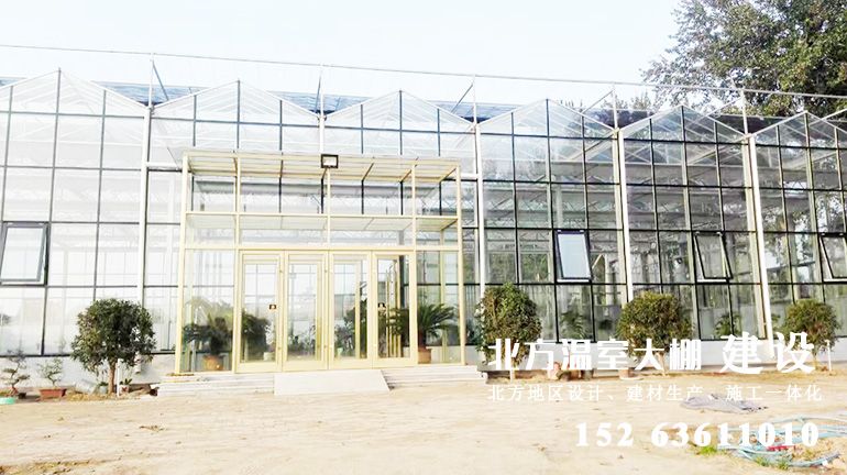 刚建设完成的一栋休闲生态玻璃温室大棚